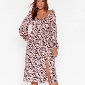 Nasty Gal Zebra Print Plus Midi Dress with V-Neckline sz 20 NWT